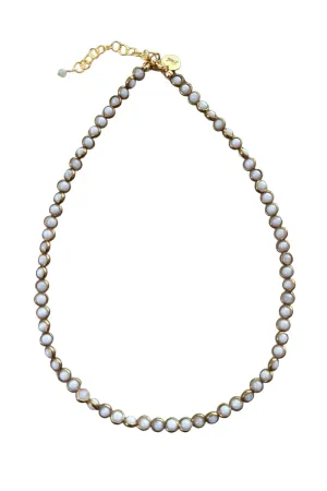 Gemstone Necklace with Gold Plated Rings in Blue Lace Agate