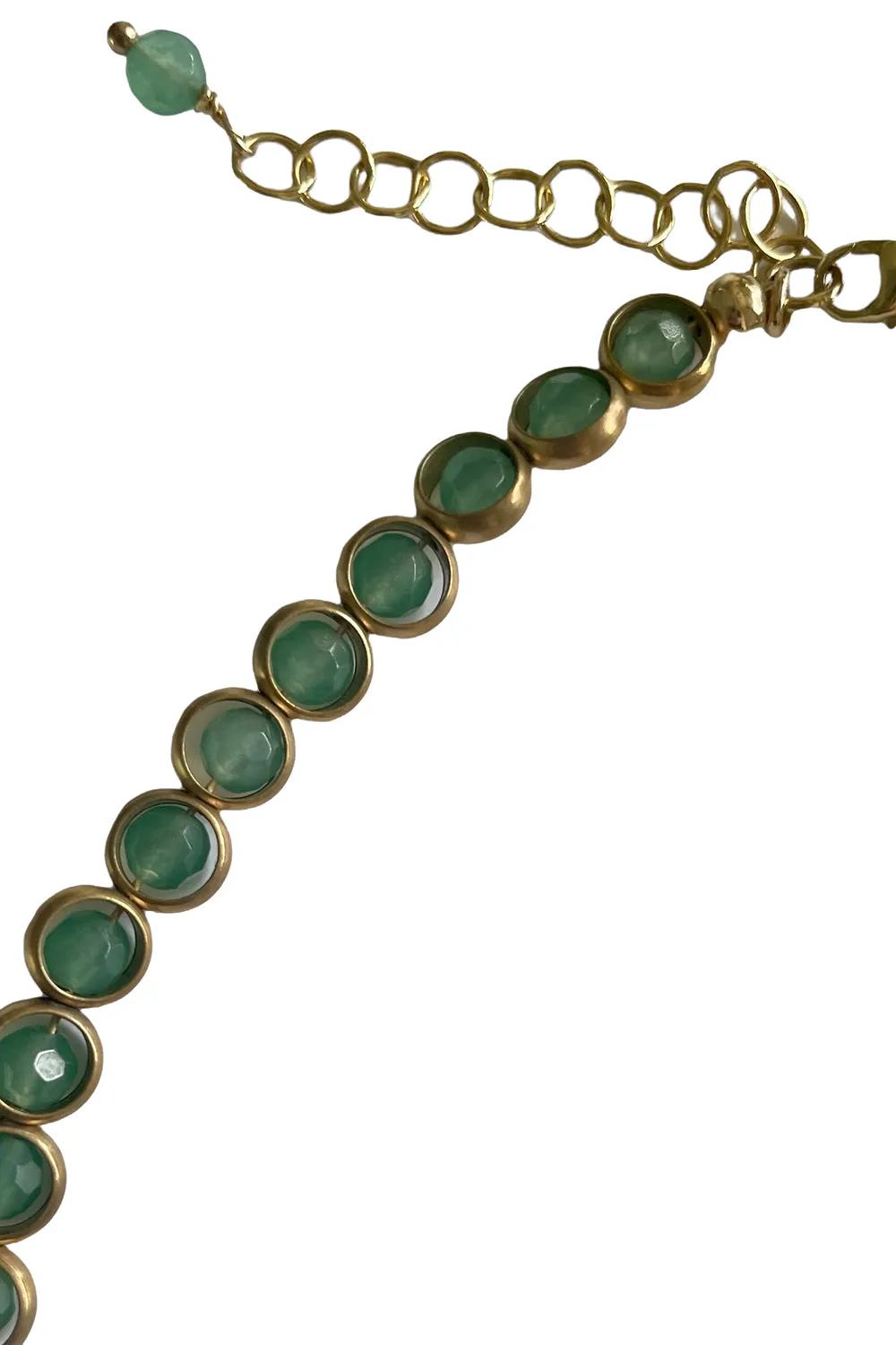 Gemstone Necklace with Gold Plated Rings in Green Aventurine