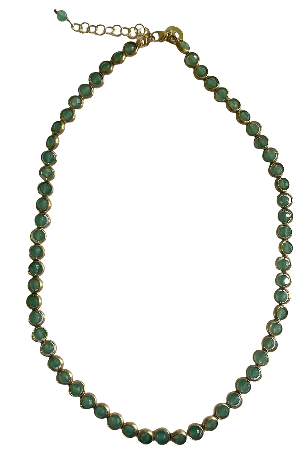 Gemstone Necklace with Gold Plated Rings in Green Aventurine