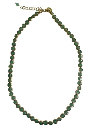 Gemstone Necklace with Gold Plated Rings in Green Aventurine
