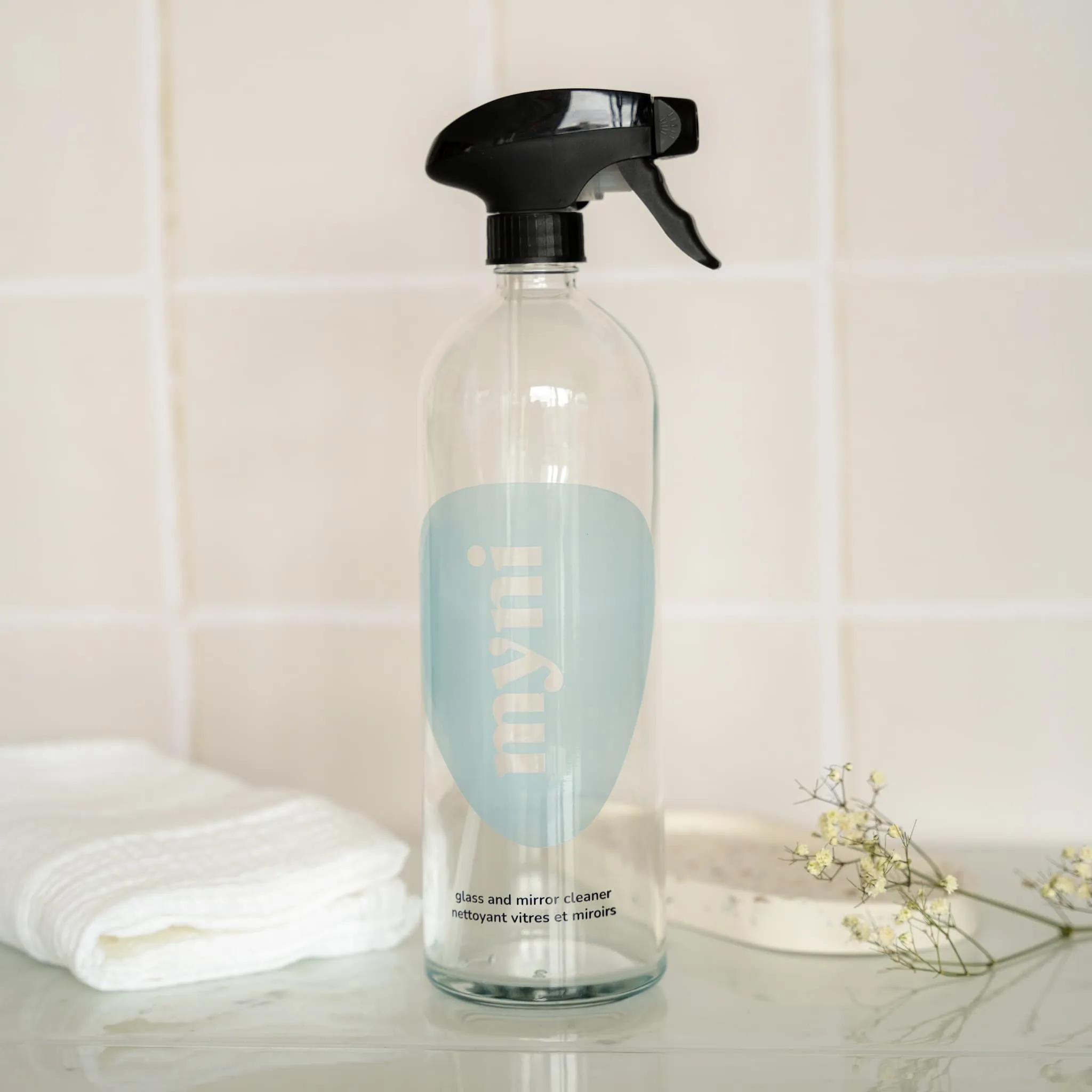 Glass & mirror cleaner bottle in glass