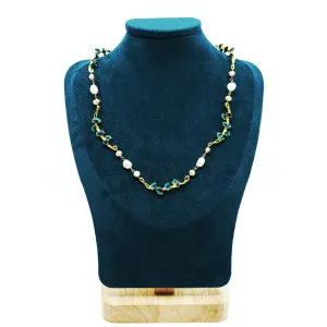 Gold Enamel Vine Pearl Necklace and Earring Set