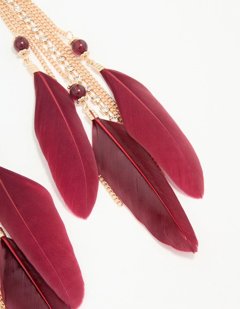 Gold Feather Chain Drop Earrings