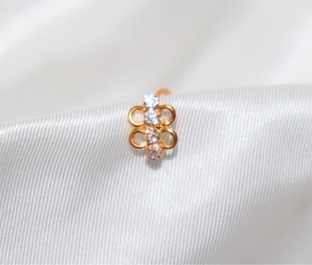 Gold Plated Clover Design Hoop Nose Ring