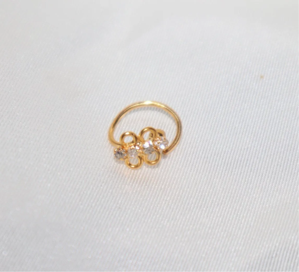 Gold Plated Clover Design Hoop Nose Ring