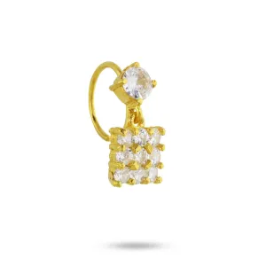 Gold Plated Square Nose Ring with Diamonds