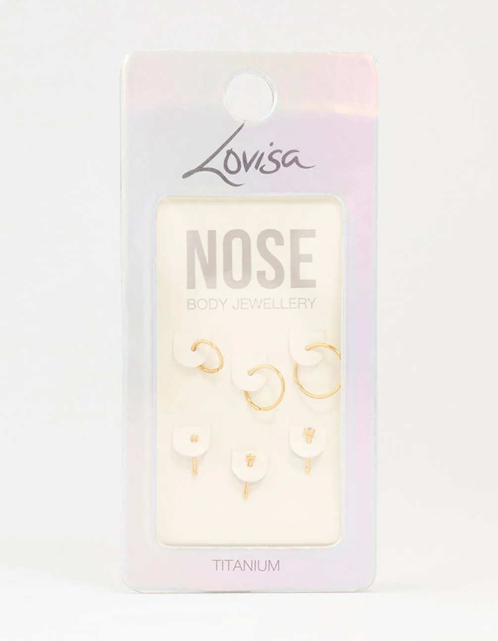 Gold Plated Titanium Ring & Cubic Zirconia Stud Nose Piercings 6-Pack
