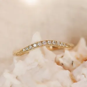 Gold Textured Diamond Milgrain Contour Band