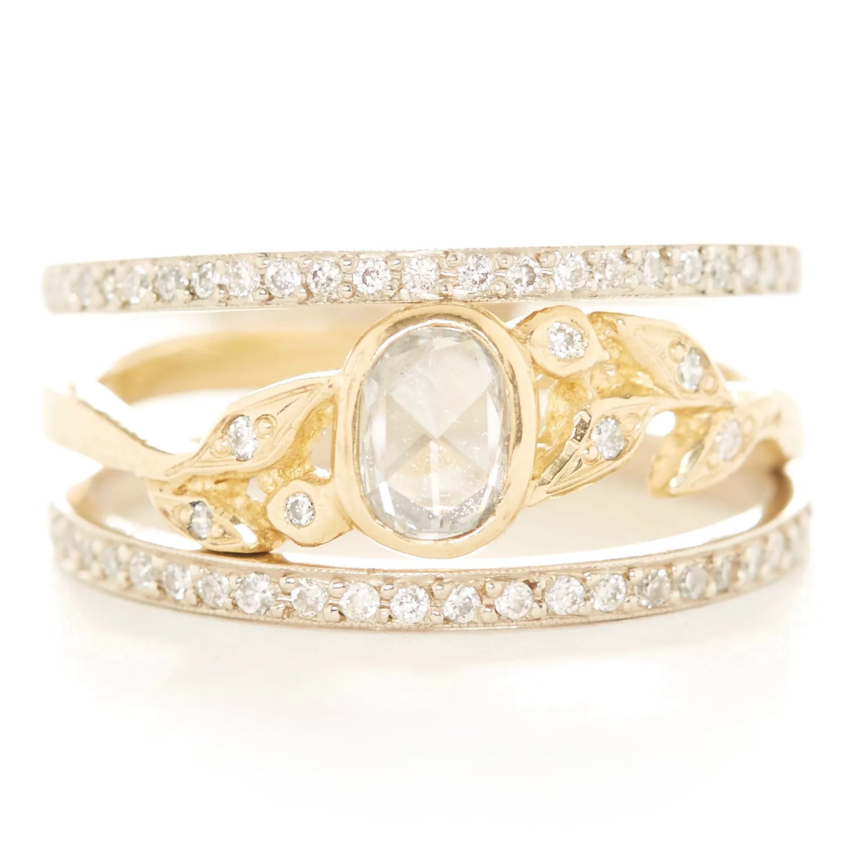 Golden Vine Diamond Leaf Ring