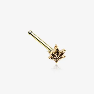 Golden Vintage Cannabis Leaf Nose Stud Ring