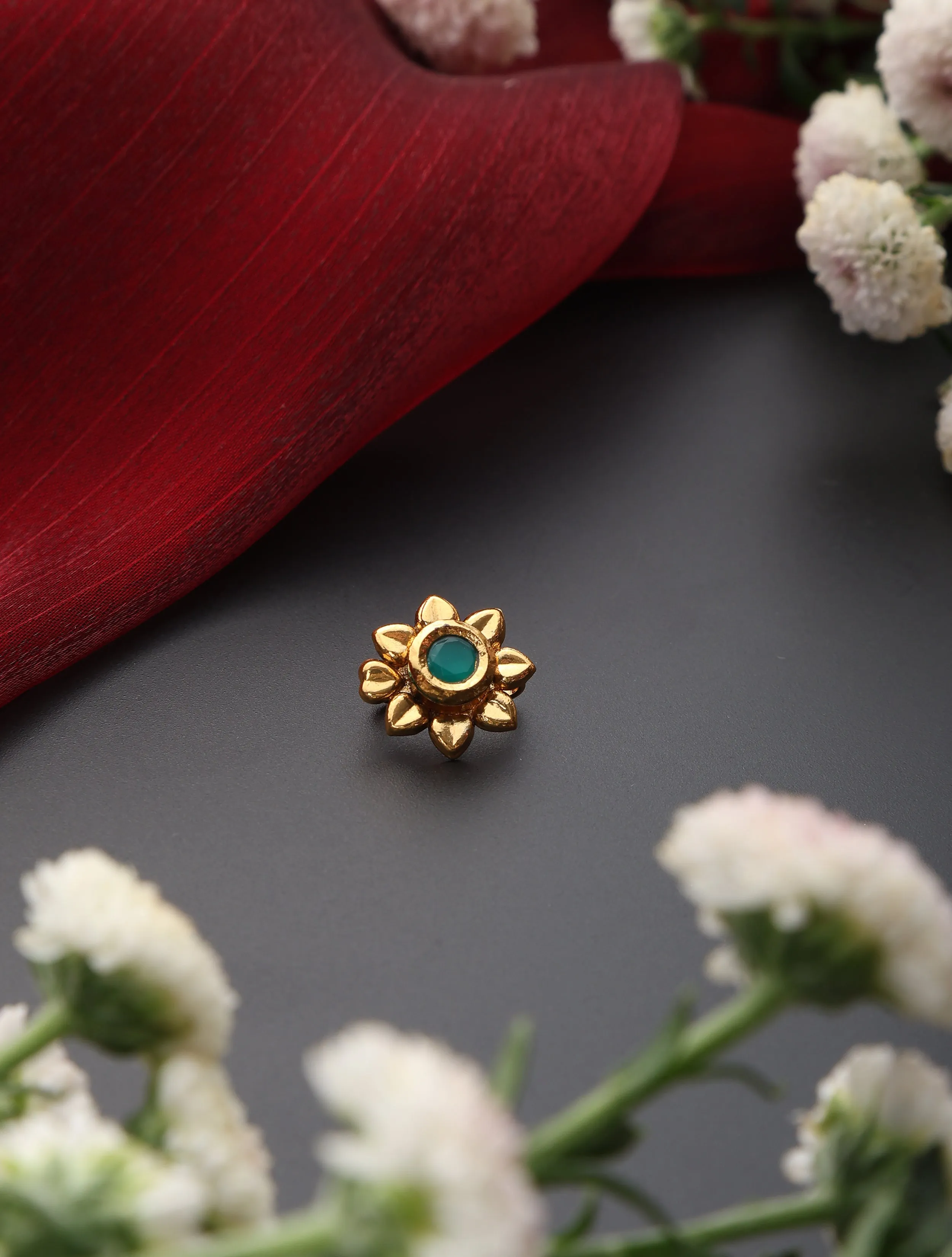 Green Color Kundan Nose Pin