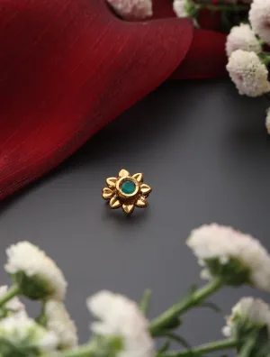 Green Color Kundan Nose Pin