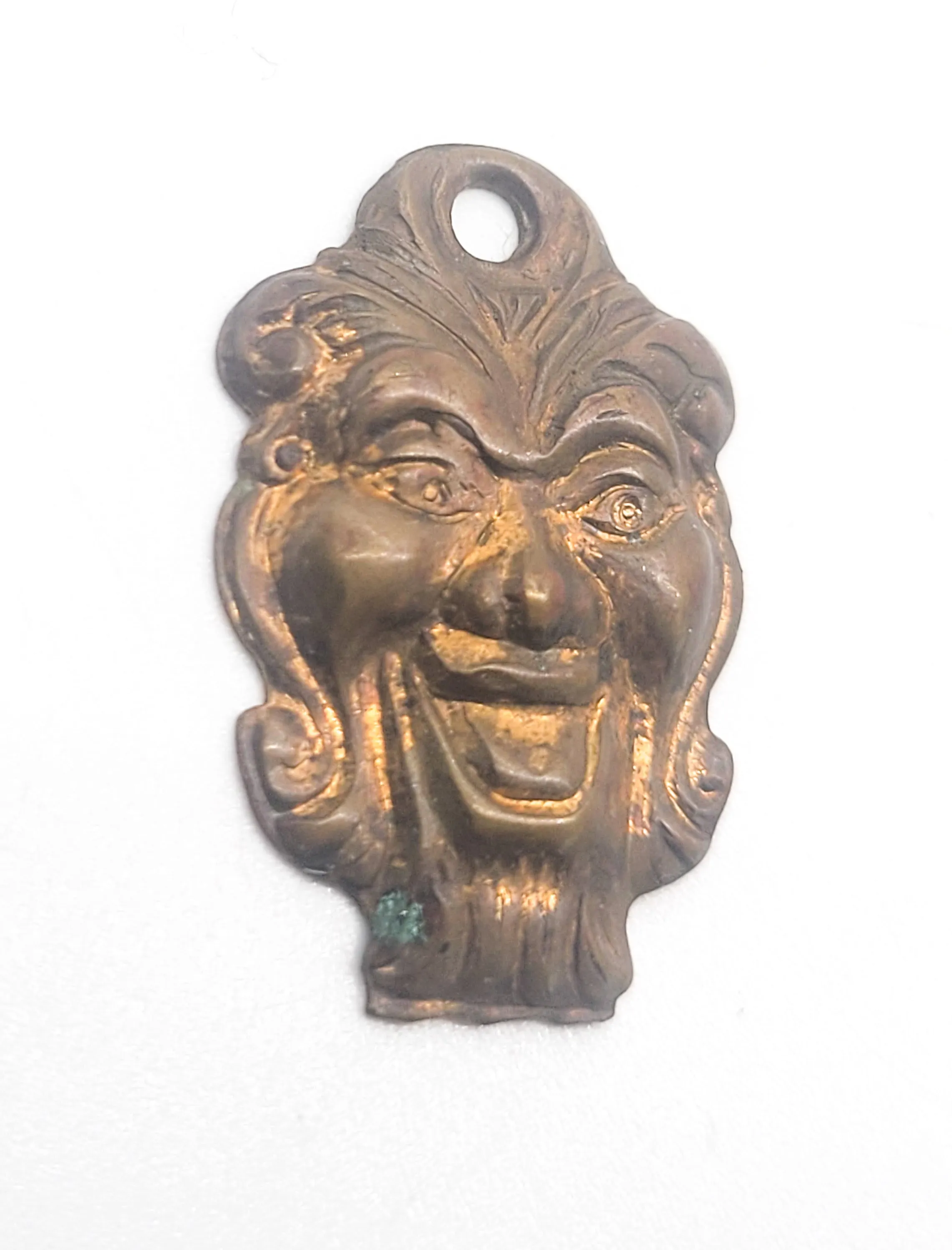 Green man vintage brass Repousse pendant charm