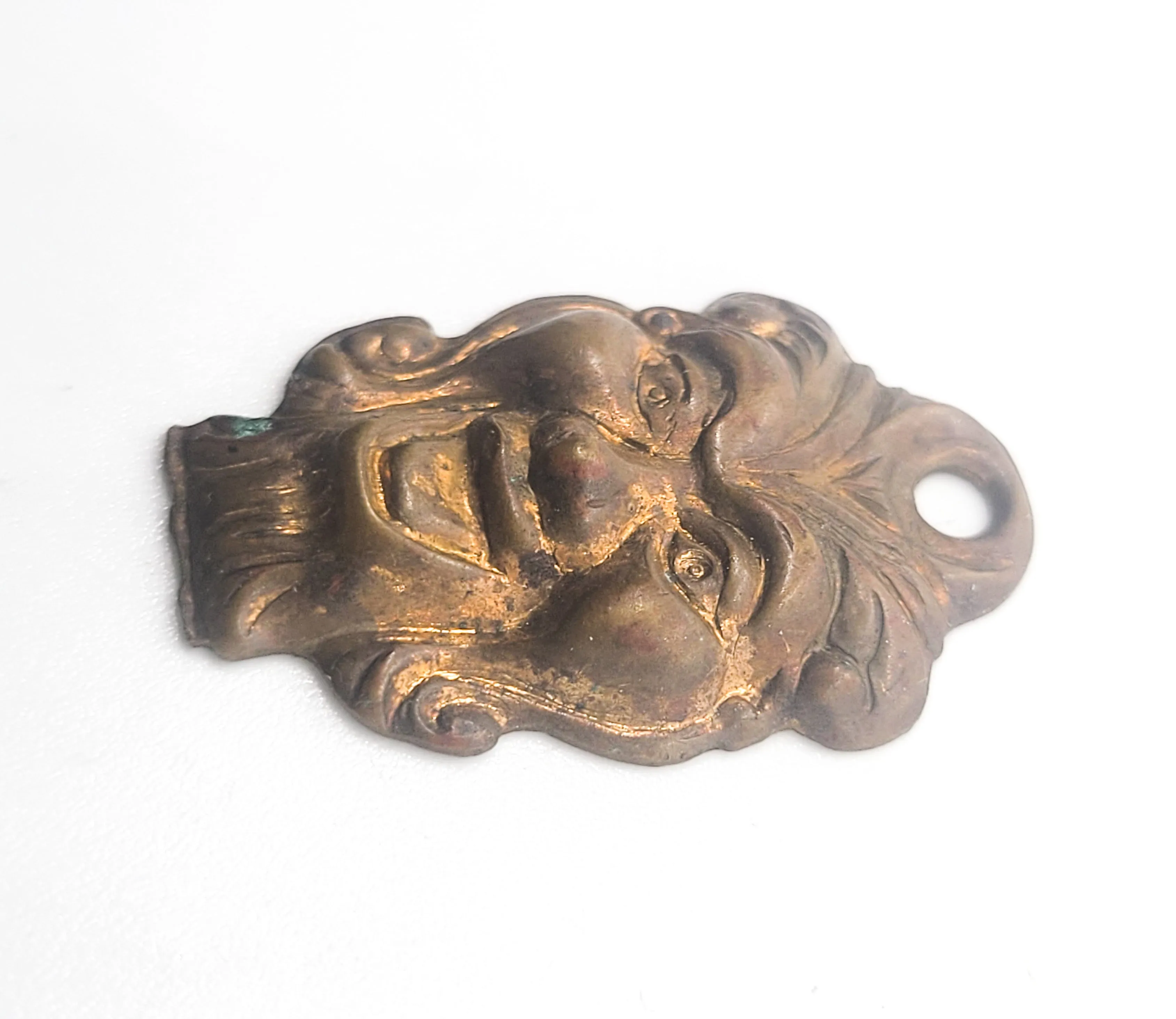 Green man vintage brass Repousse pendant charm