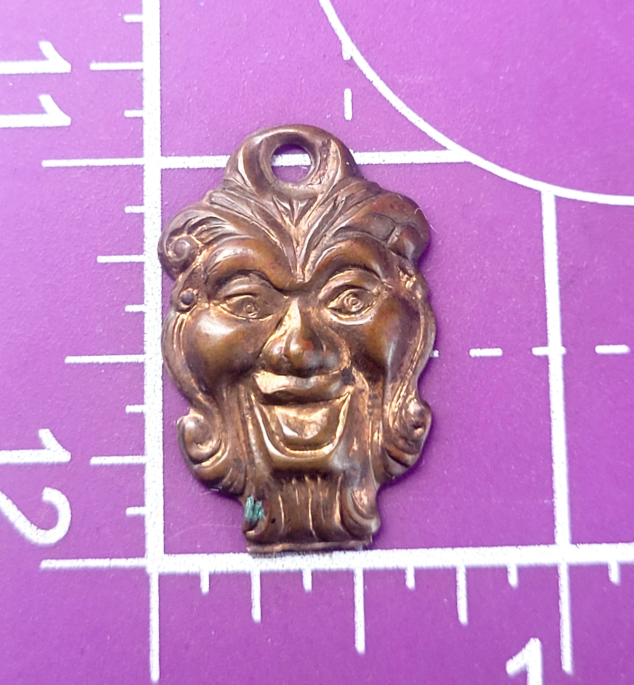 Green man vintage brass Repousse pendant charm