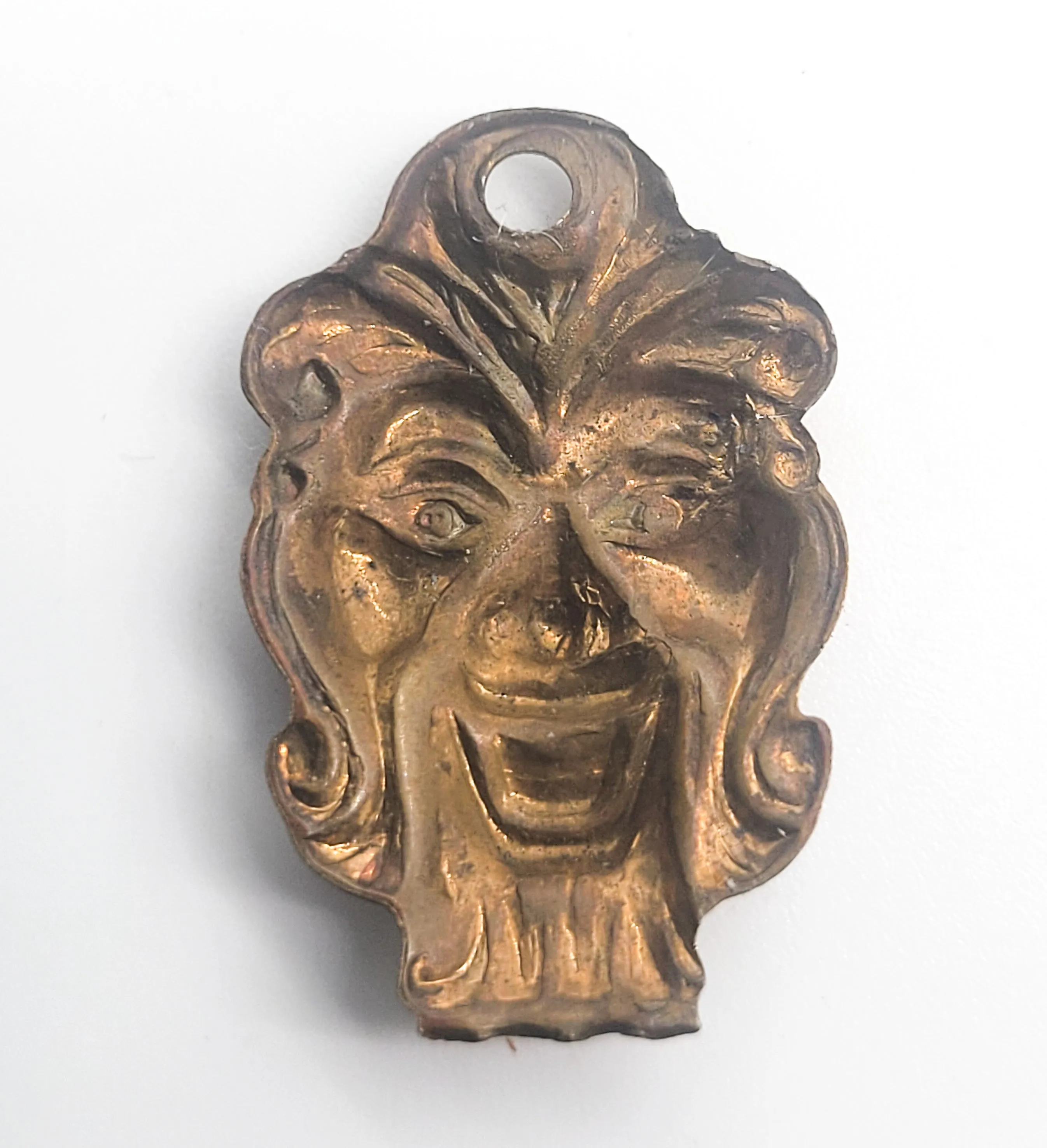 Green man vintage brass Repousse pendant charm