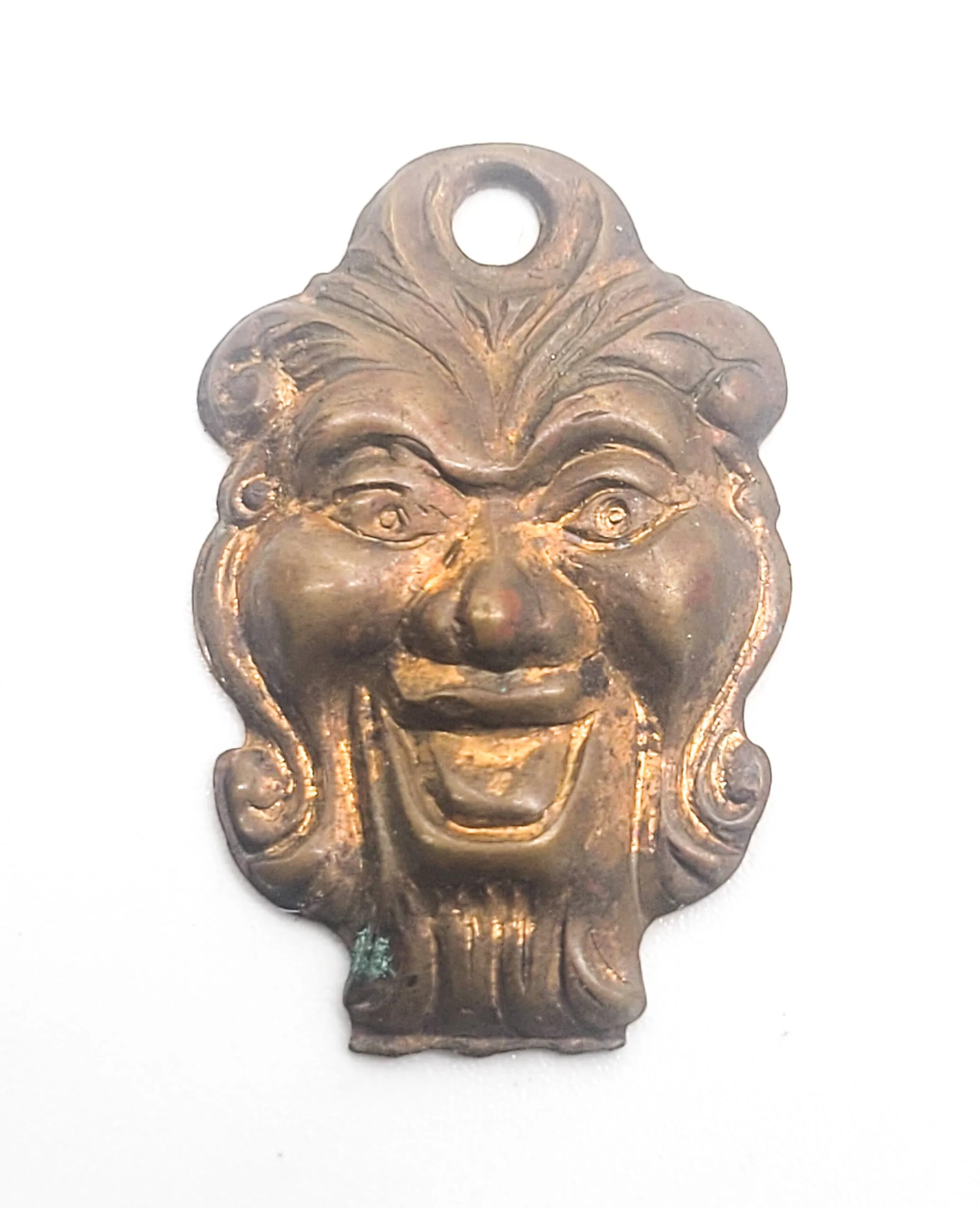 Green man vintage brass Repousse pendant charm