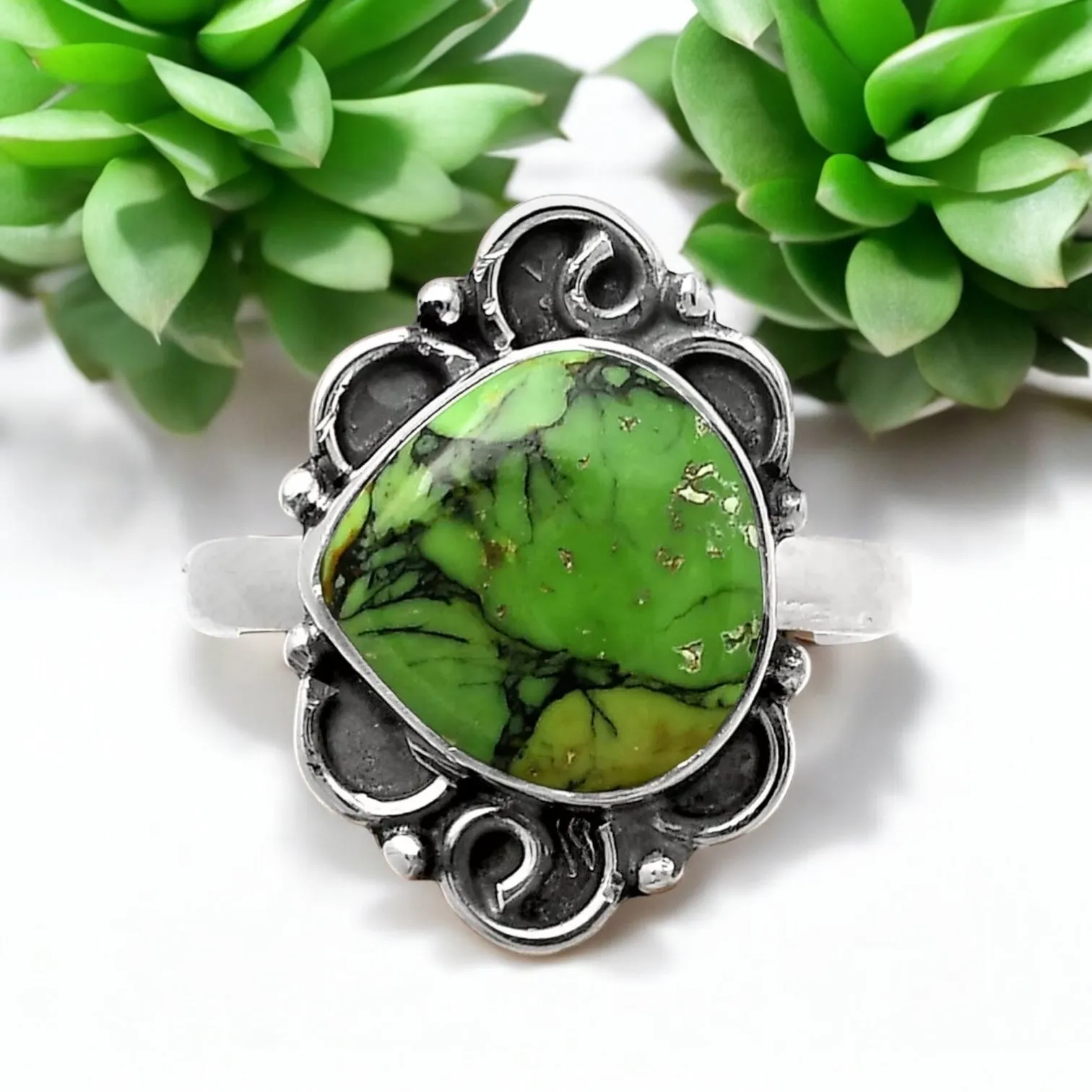 Green Mojave Turquoise Solid 925 Sterling Silver Ring 7