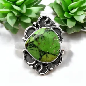 Green Mojave Turquoise Solid 925 Sterling Silver Ring 7