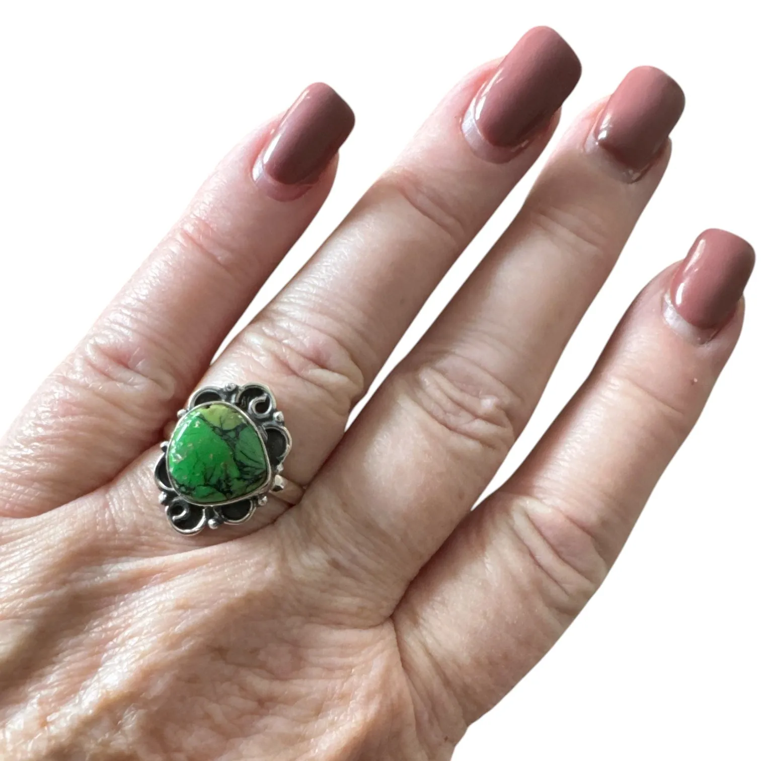 Green Mojave Turquoise Solid 925 Sterling Silver Ring 7