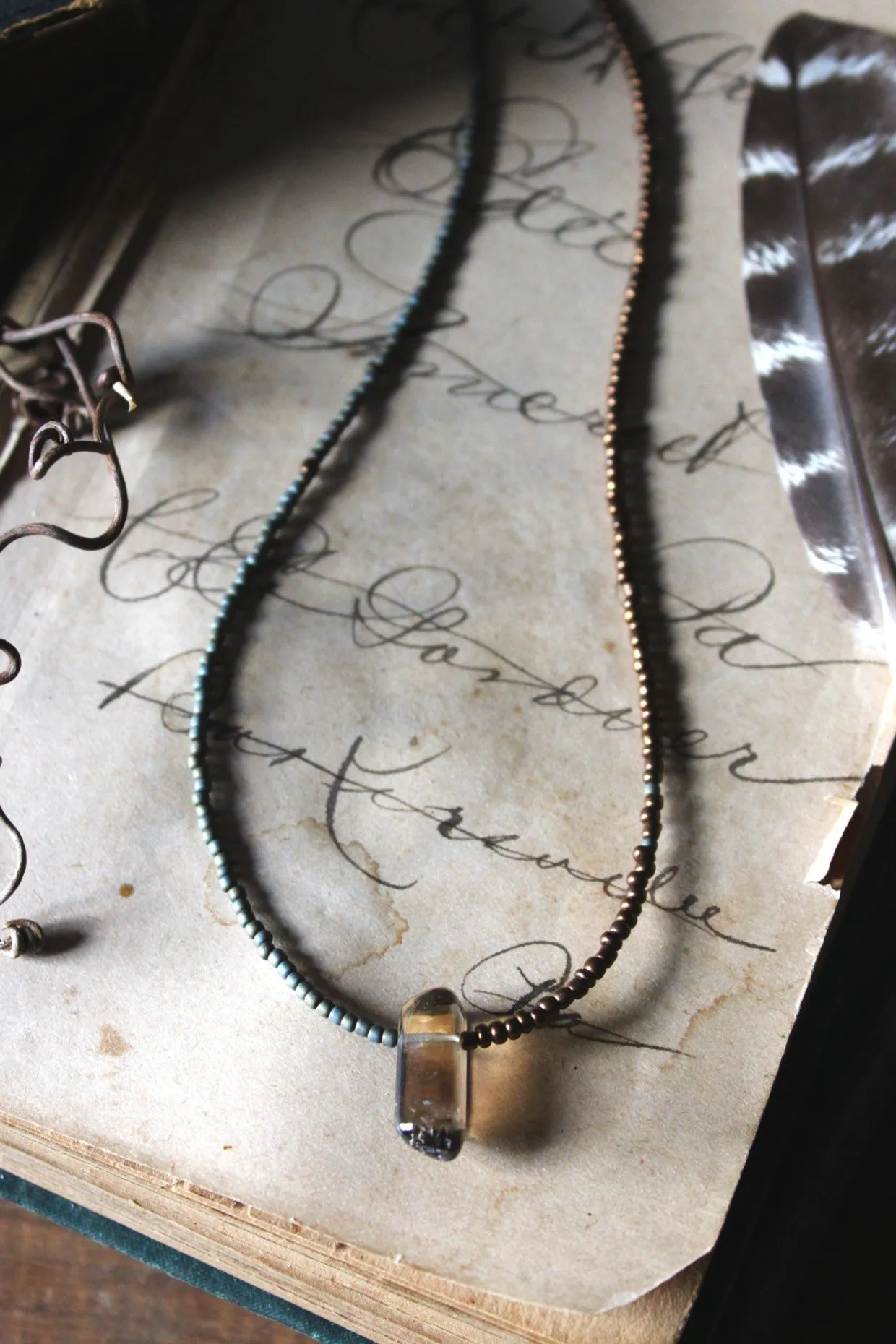 Grimlins | Smoky Quartz. Seed Bead Focal Necklace.