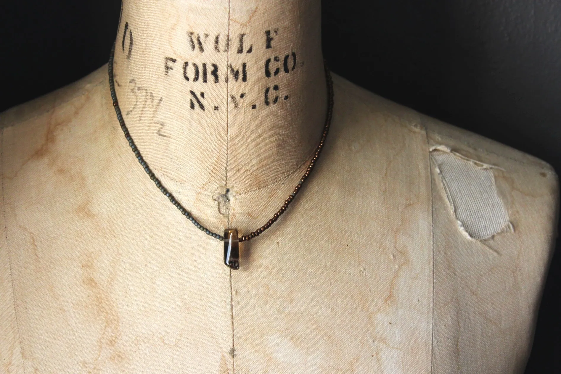 Grimlins | Smoky Quartz. Seed Bead Focal Necklace.