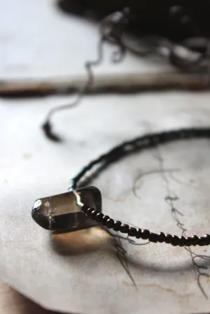 Grimlins | Smoky Quartz. Seed Bead Focal Necklace.