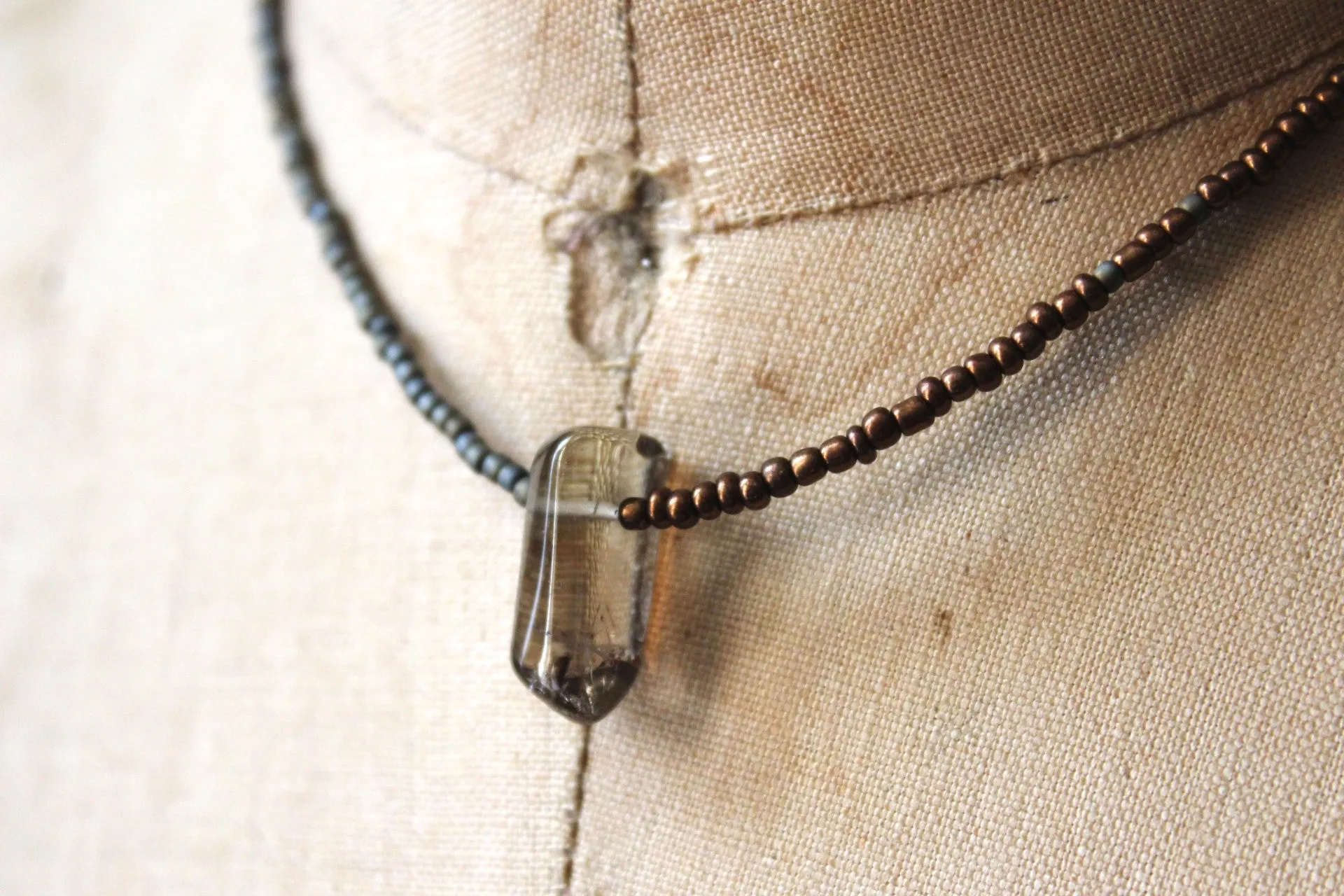 Grimlins | Smoky Quartz. Seed Bead Focal Necklace.