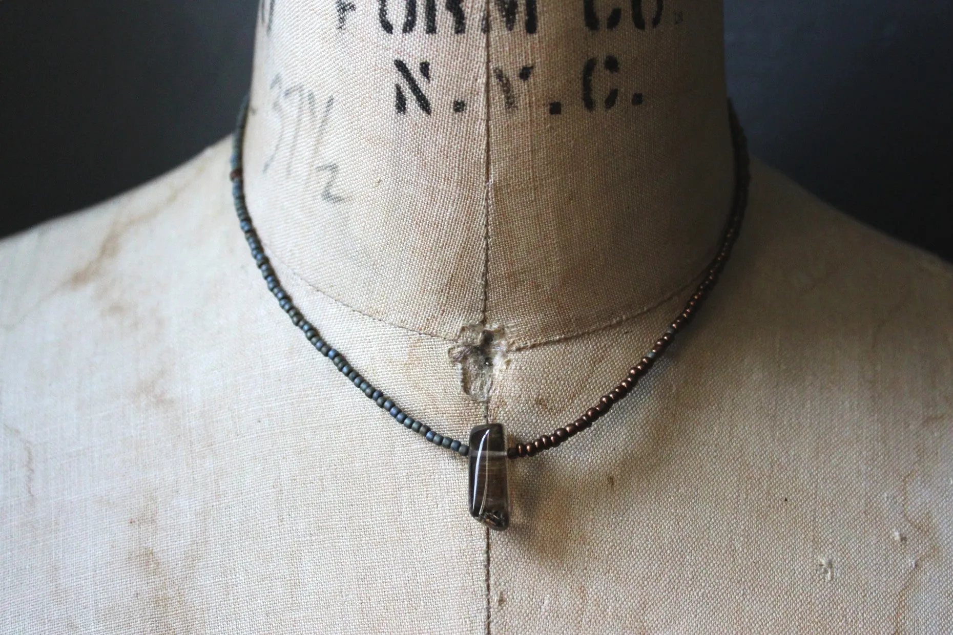 Grimlins | Smoky Quartz. Seed Bead Focal Necklace.
