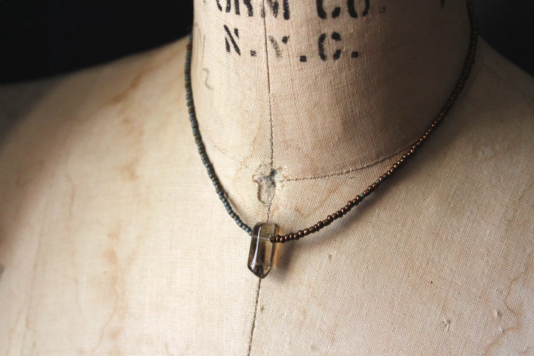 Grimlins | Smoky Quartz. Seed Bead Focal Necklace.
