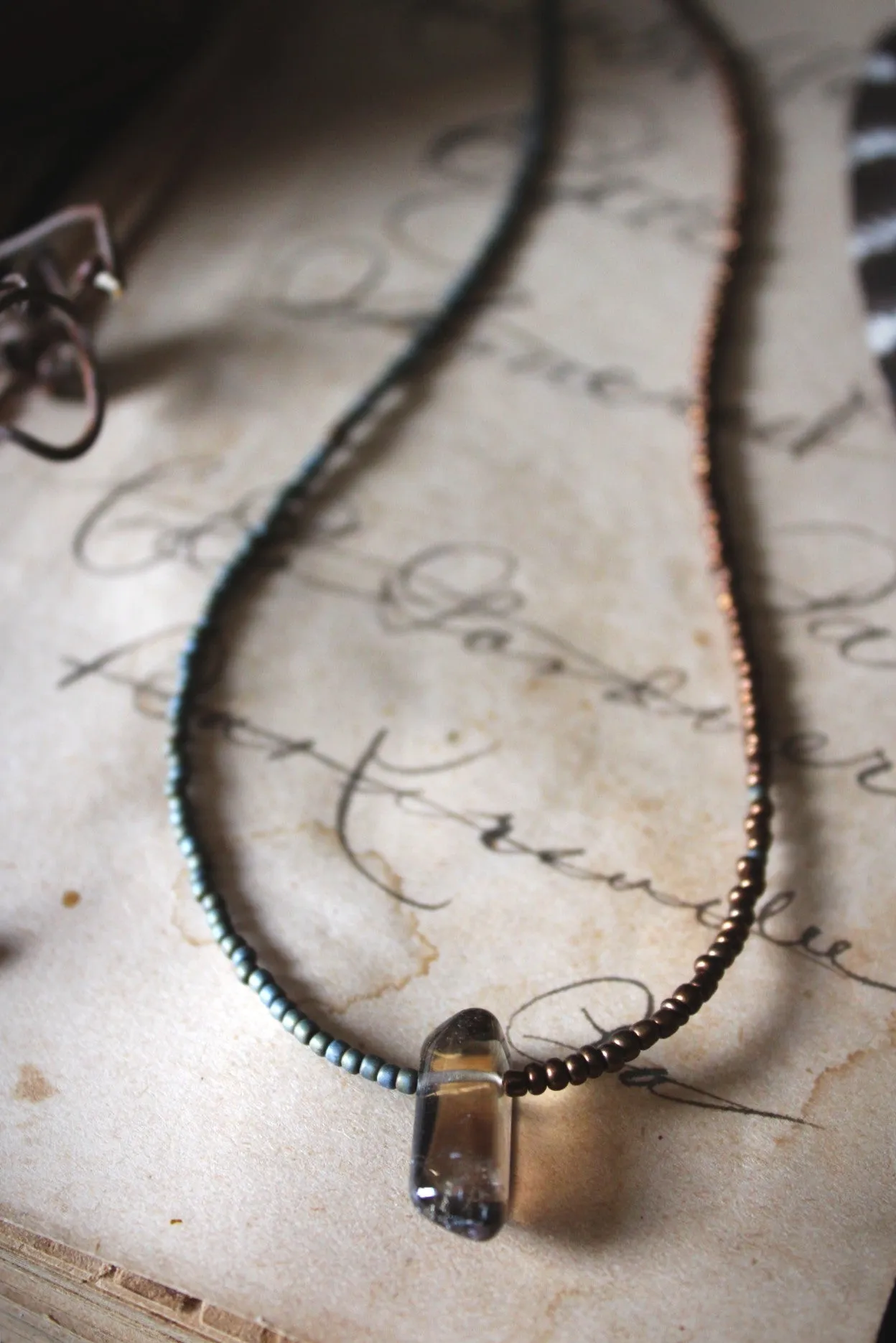 Grimlins | Smoky Quartz. Seed Bead Focal Necklace.
