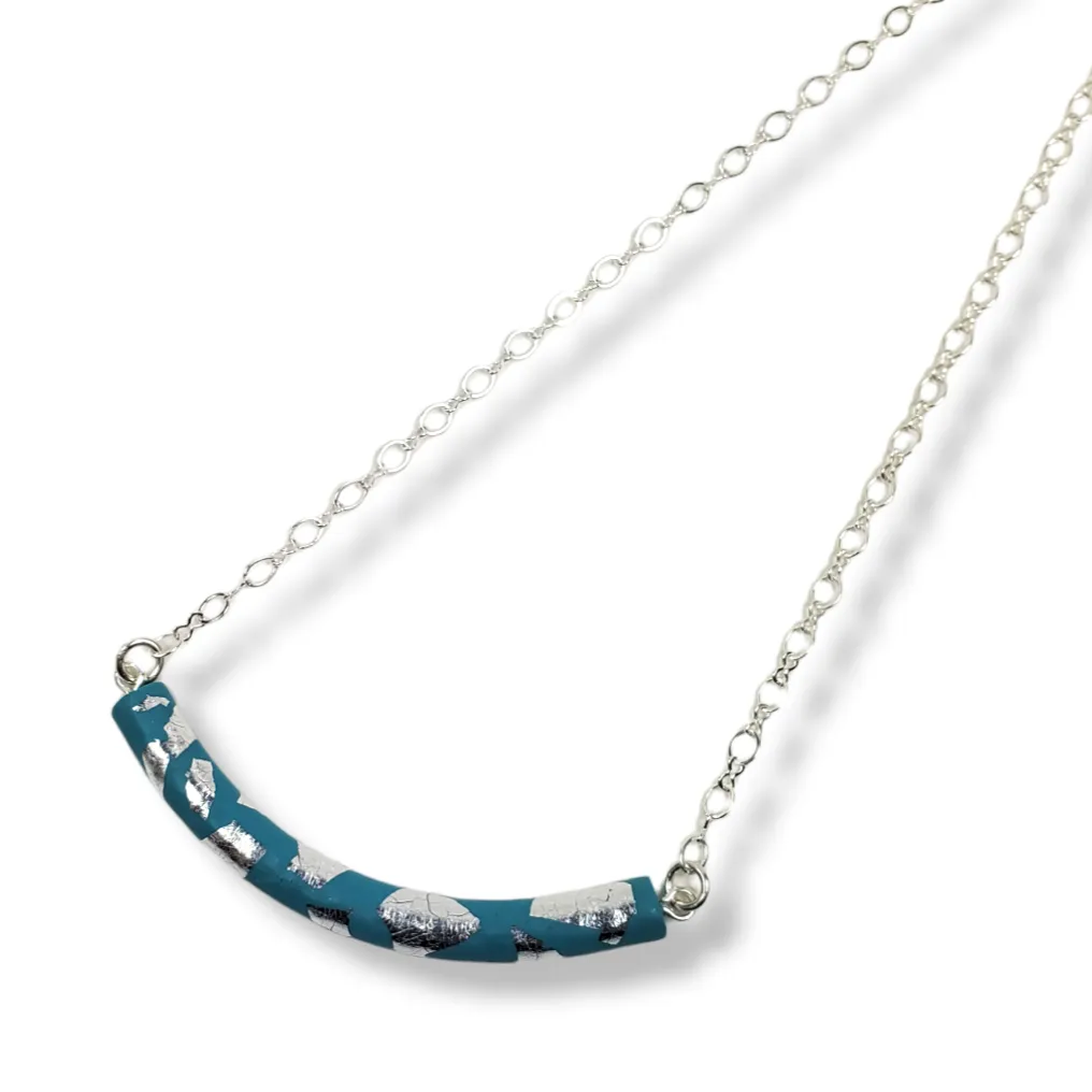 Half Moon Bar Necklace - Turquoise & Silver