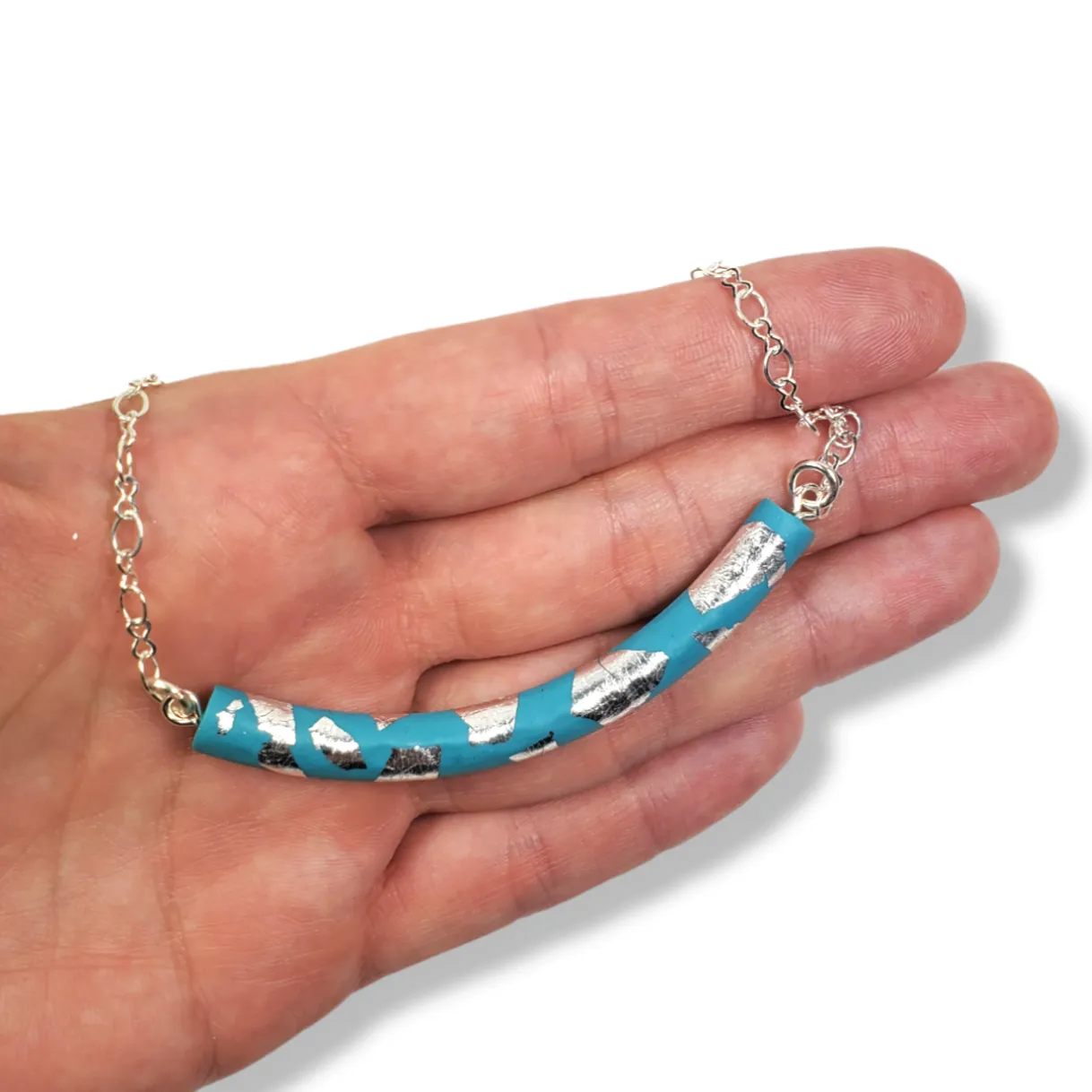 Half Moon Bar Necklace - Turquoise & Silver