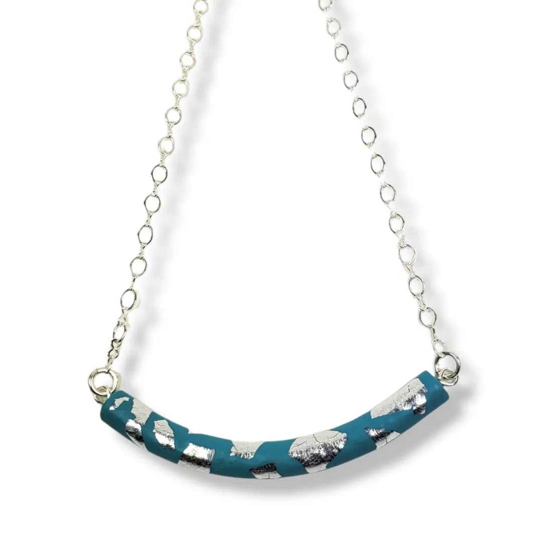 Half Moon Bar Necklace - Turquoise & Silver