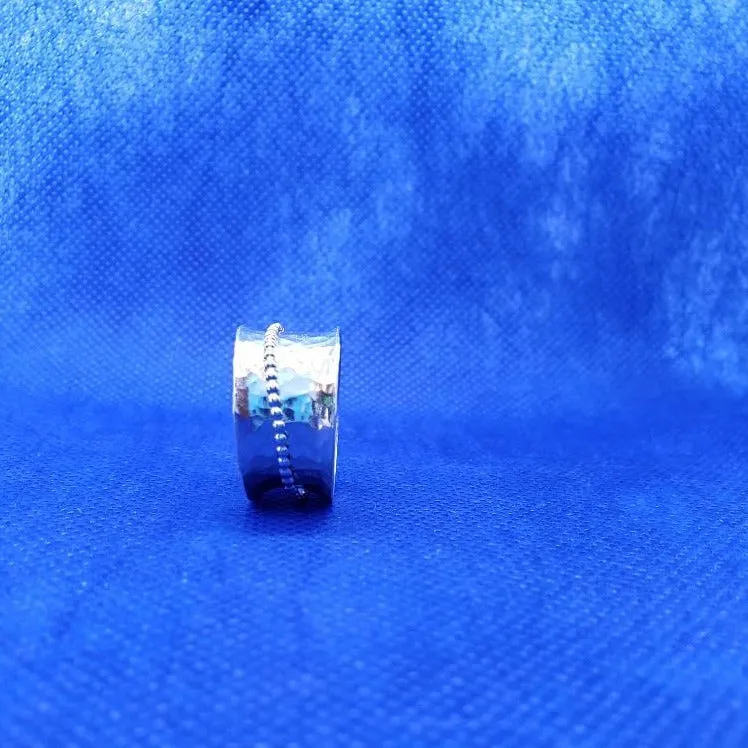 Handcrafted .925 Sterling Silver Spinner Ring with Hammered Texture & Bead Detail | Boho Statement Jewelry