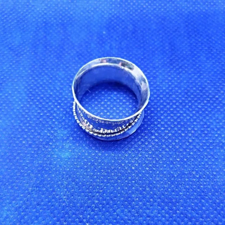 Handcrafted .925 Sterling Silver Spinner Ring with Hammered Texture & Bead Detail | Boho Statement Jewelry