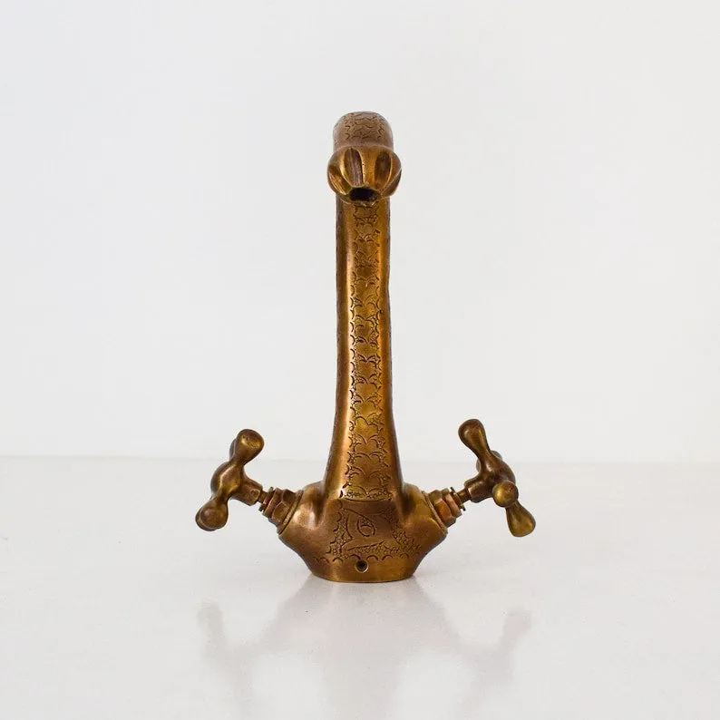 Handcrafted Vanity Sink Faucet Brass Faucet- Hammered Gooseneck with One Handle