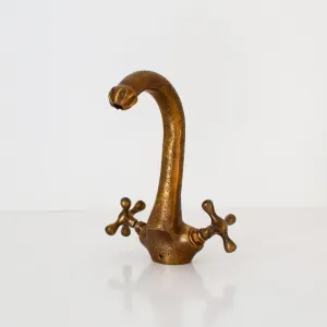 Handcrafted Vanity Sink Faucet Brass Faucet- Hammered Gooseneck with One Handle