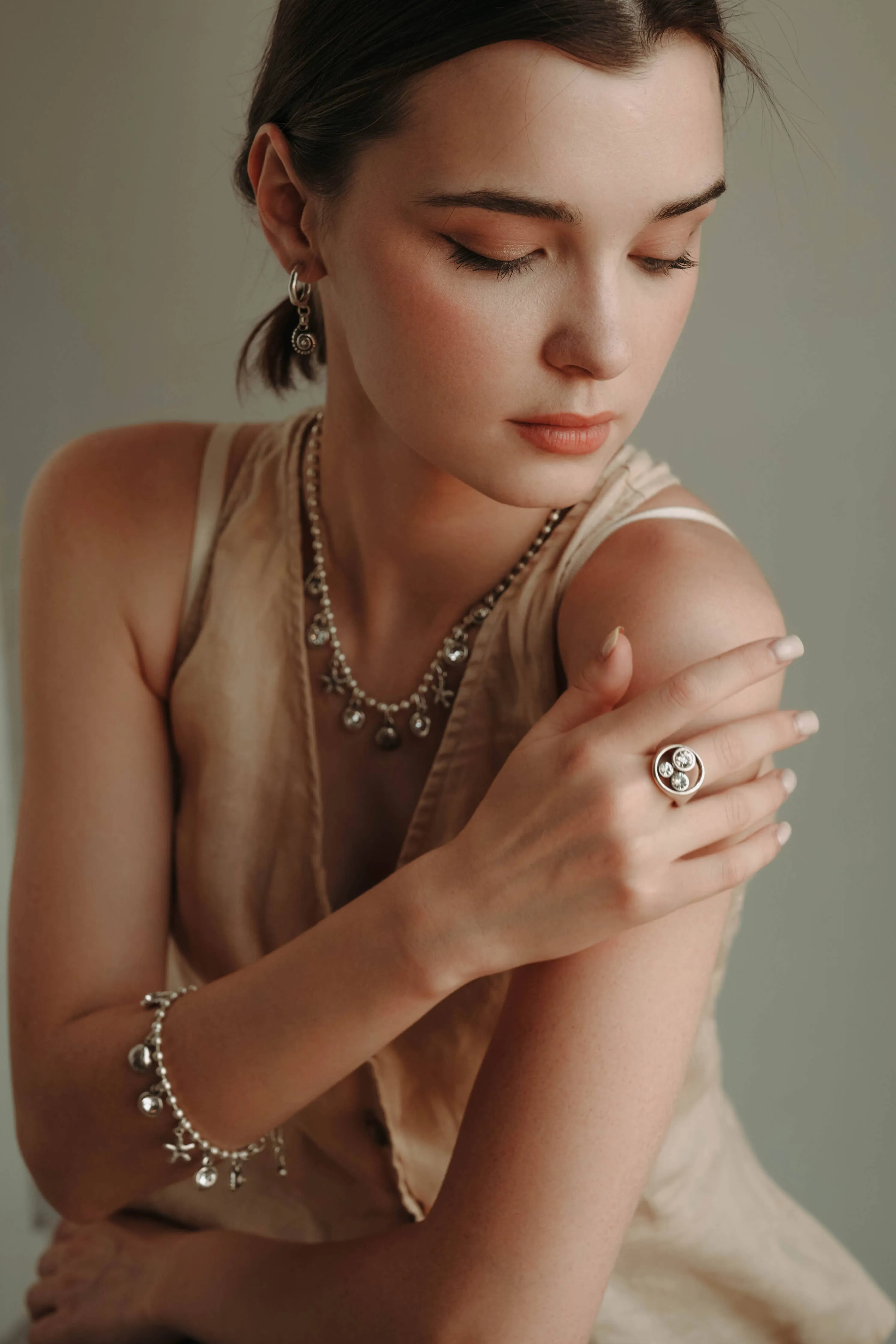 Handmade Crystal Brass Ring - 6827