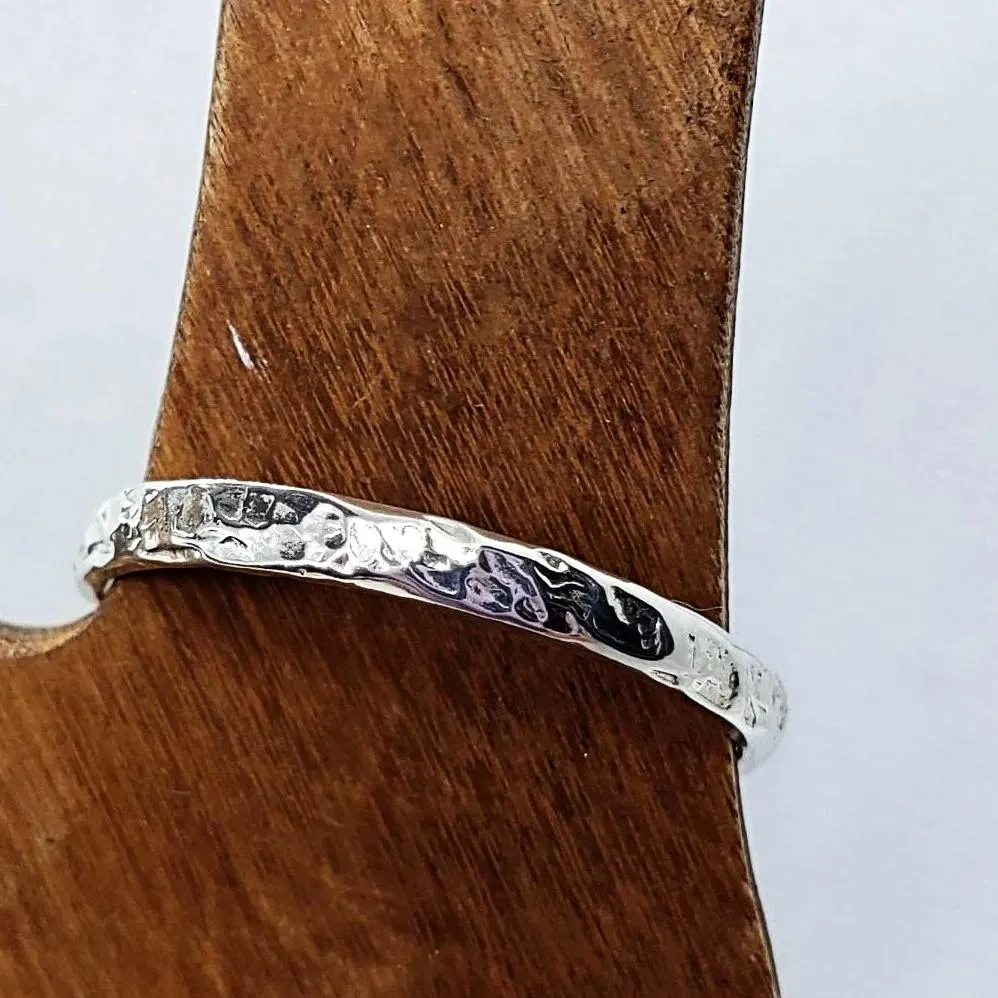 Handmade Delicate Handcrafted Sterling Silver 925 Hammered Ring | Perfect for Stacking