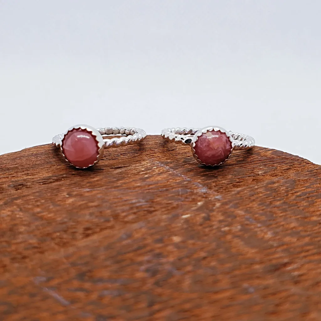 Handmade Sterling Silver Twisted Wire Ring with Rhodochrosite Cabochon – Heart & Love Healing