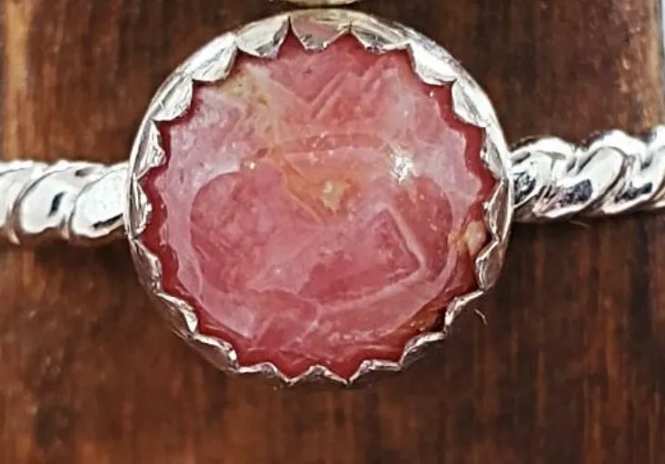 Handmade Sterling Silver Twisted Wire Ring with Rhodochrosite Cabochon – Heart & Love Healing