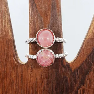 Handmade Sterling Silver Twisted Wire Ring with Rhodochrosite Cabochon – Heart & Love Healing