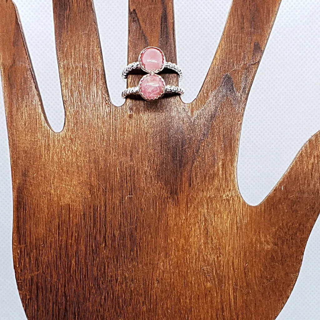 Handmade Sterling Silver Twisted Wire Ring with Rhodochrosite Cabochon – Heart & Love Healing