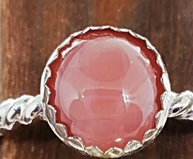 Handmade Sterling Silver Twisted Wire Ring with Rhodochrosite Cabochon – Heart & Love Healing