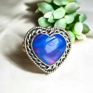 HEART Aurora Opal Solid 925 Sterling Silver Ring 8