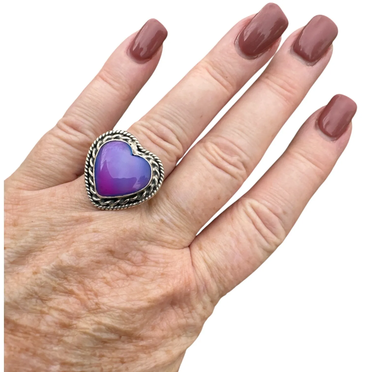HEART Aurora Opal Solid 925 Sterling Silver Ring 8