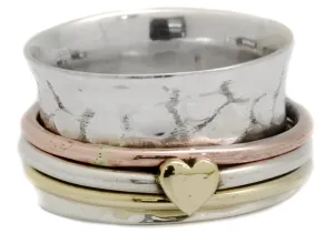 Heart Design Band Ring in 925 Sterling Silver Brass Ring