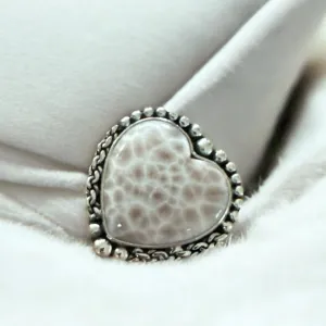 HEART Natrolite Solid 925 Sterling Silver Ring 8.5