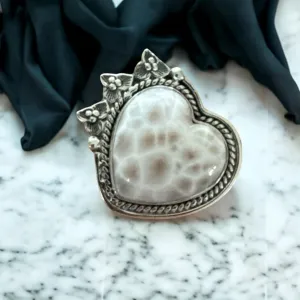 HEART Natrolite Solid 925 Sterling Silver Ring 9.5